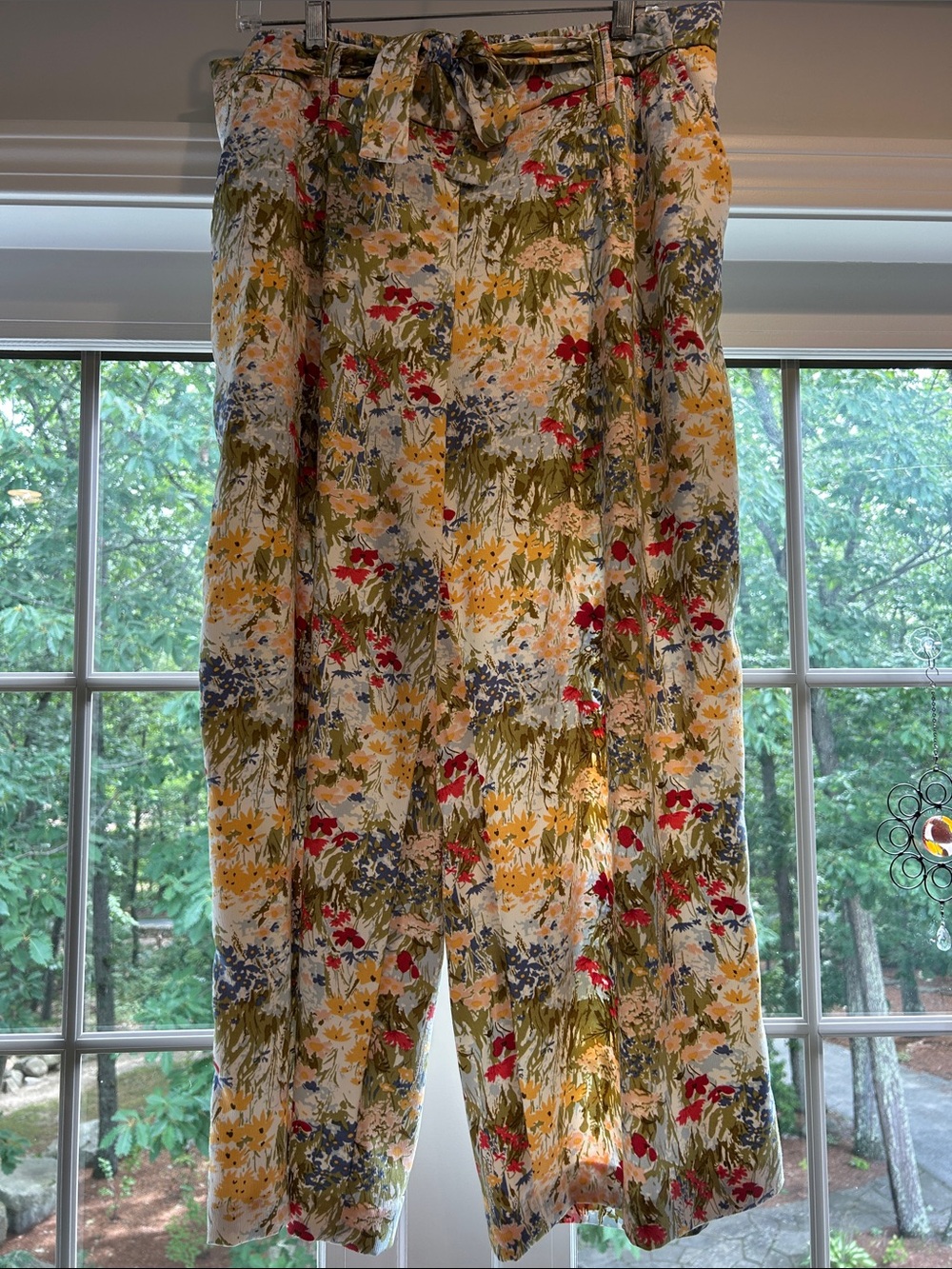 Floral Paperbag Waist Wide-Leg Pants - White/Multi